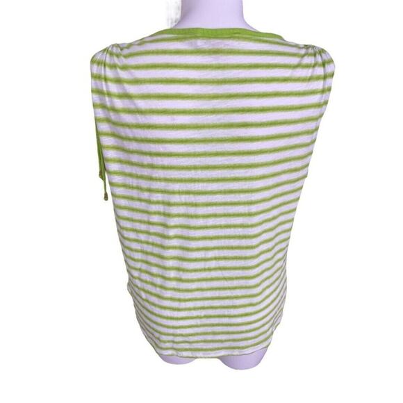2X Michael Kors Green Striped Sleeves Gathered Tie Shoulder Shirt Blouse - Picture 2 of 7